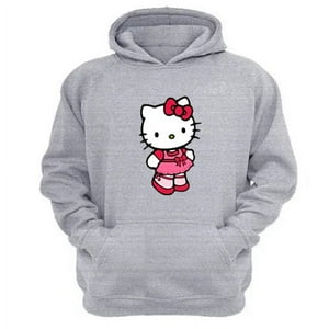 Genérico - Polerón Canguro Gatita Kitty Gris Claro Talla S Unisex