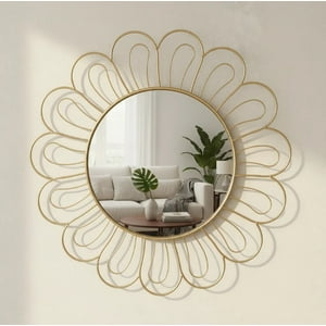 Decostilo - Espejo Decorativo Dorado 85Cm, Diseño Flor
