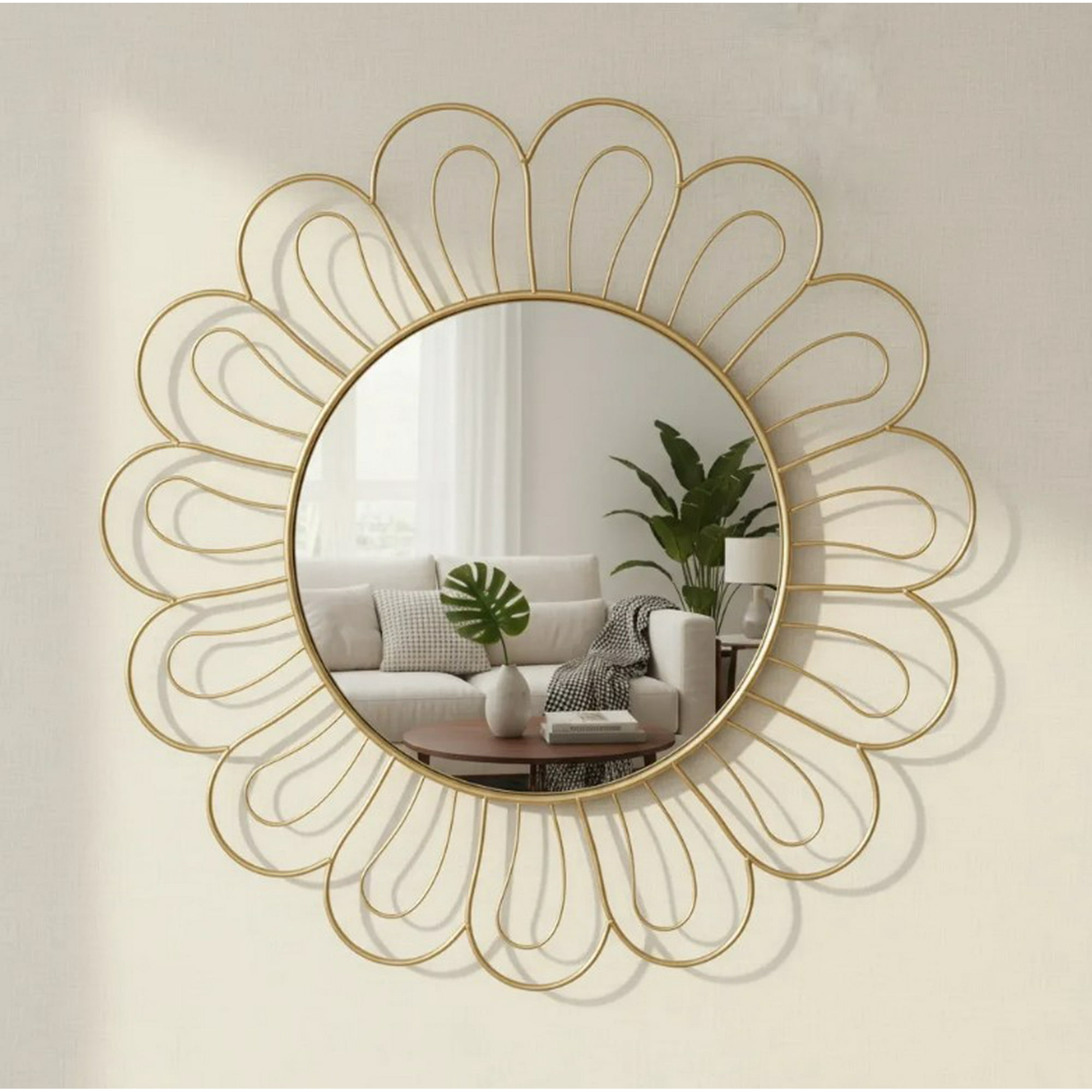 Decostilo - Espejo Decorativo Dorado 85cm, Diseño Flor