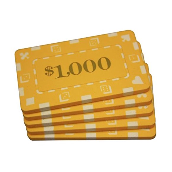 Placas de póker MRC POKER $1.000, paquete de 5, color amarillo
