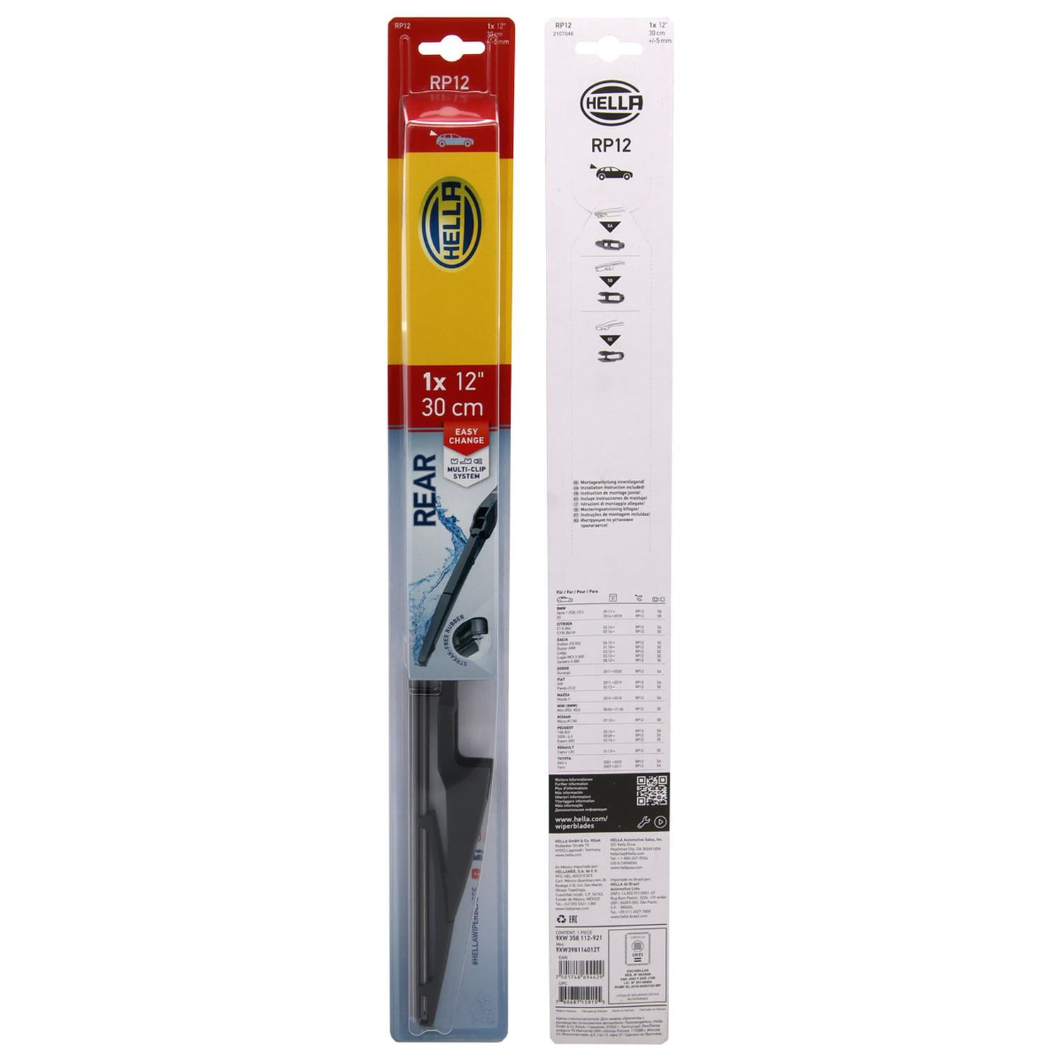 Plumilla Hella Trasera 12 Pulgadas 30 Cm Con Adaptadores Negro