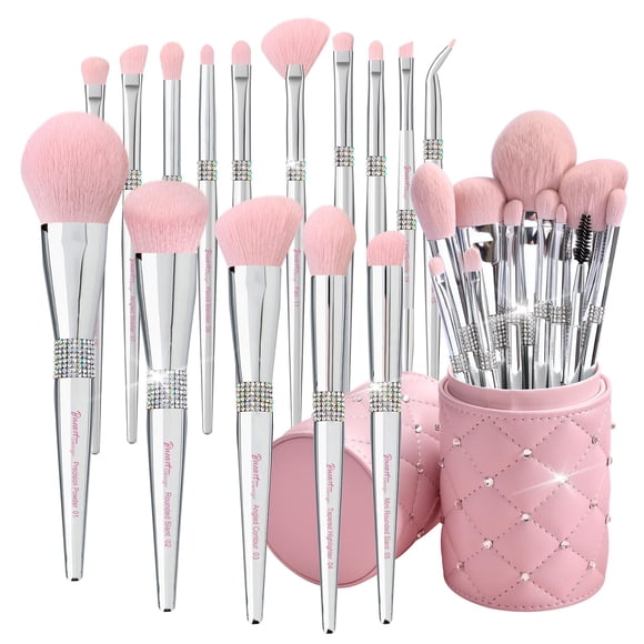 Juego de brochas de maquillaje Bueart Design Elegant Pink, 15 piezas con soporte
