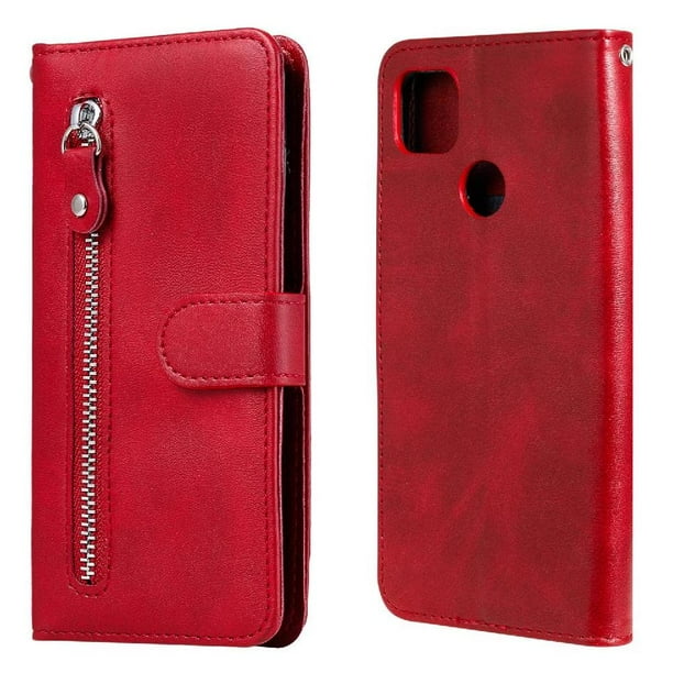 Funda con Cremallera para Xiaomi Redmi 9C, Carcasa Cartera de Cuero PU con Soporte y Tarjetero