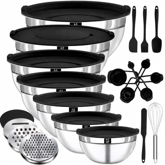 Juego de 21 piezas de boles de mezcla Boskermeal, negro, 0.7‑4.5 QT