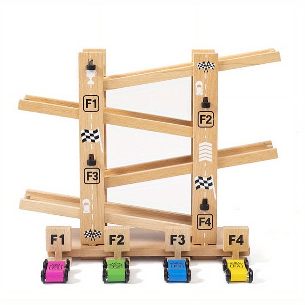 Children's Wooden Assembly Glider Puzzle Assembling Toys Track Inertia Back To The Car Four-track Racing Early Education Toys 4 +