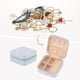 thumbnail image 2 of Caja de joyería de viaje REGALWOVEN para mujeres y niñas, regalos de cumpleaños, pequeño organizador de joyas portátil de terciopelo para aretes y collares, azul claro 4*4*2in, 2 of 7