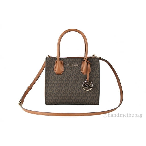 Cartera Michael Kors Mercer Medium Logo and Leather Accordion Crossbody Café
