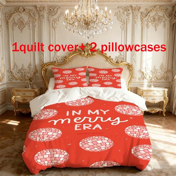 3pcs Christmas Creative Poster Themed Printed Bedding Set Duvet Cover and Pillowcases