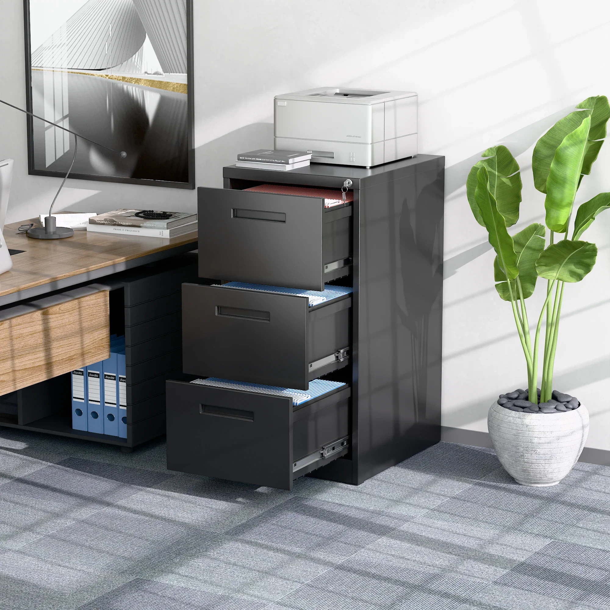 Recilock - Kardex Metálico: 3 Cajones - Mod Black Fa-3d-b