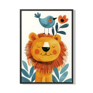 Creango - Cuadro Poster Enmarcado Leon Y Pajaro Decorativo