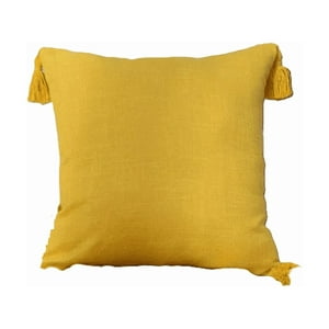 Genérico - Pack De 2 Fundas Para Cojín De Lino Con Pompones 45X45 Cm Amarillo