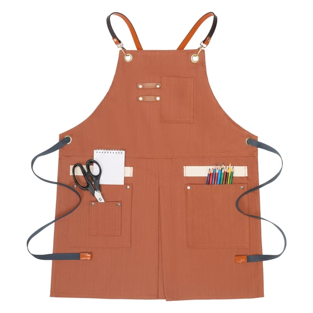 Delantales de Trabajo REGALWOVEN para Hombres con Bolsillos, Delantal de Cocina Largo Ajustable, Delantales de Algodón para el Hogar y la Cocina 23.4x29.5 pulgadas Ladrillo