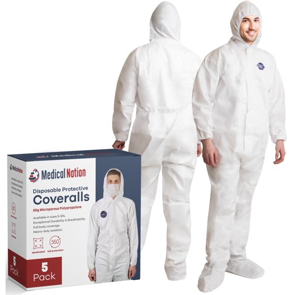 Medical Nation Trajes Descartables Hazmat – Pack de 5 (XL)