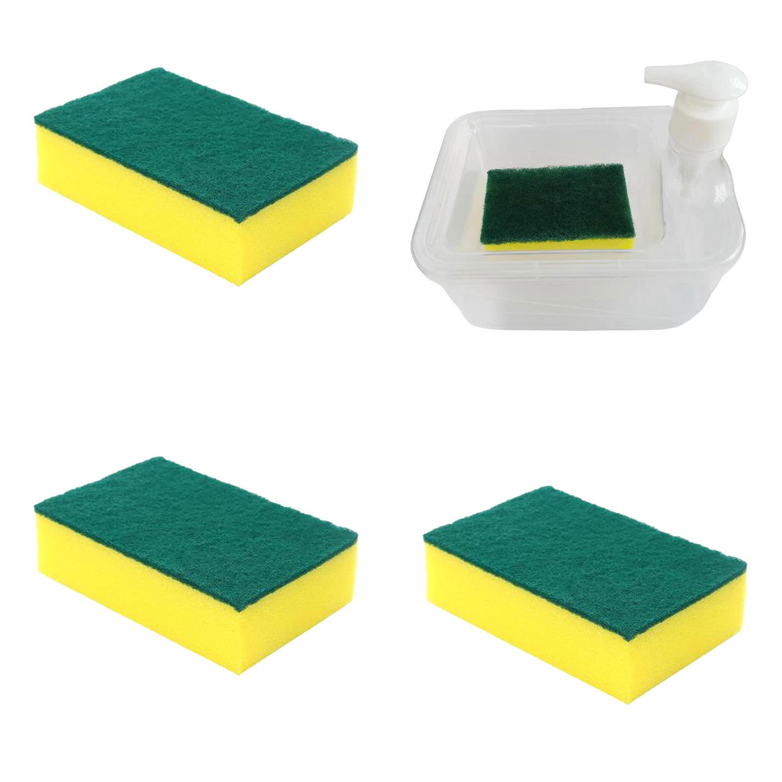 Magideal - Dispensador De Jabón De Cocina Con Soporte Para Esponja Y 4 Esponjas, Dispensador Con Bomba De Jabón Líquido Portátil Recargable Para Bar De Hotel En Cuadrado