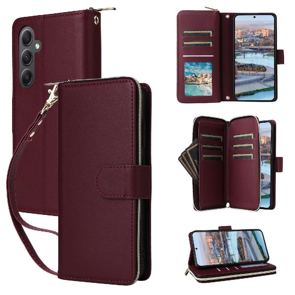 Foxdock - Funda Cartera Con Cremallera Y Correa Para Samsung Galaxy A34 Soporte Y Tarjetero Rojo