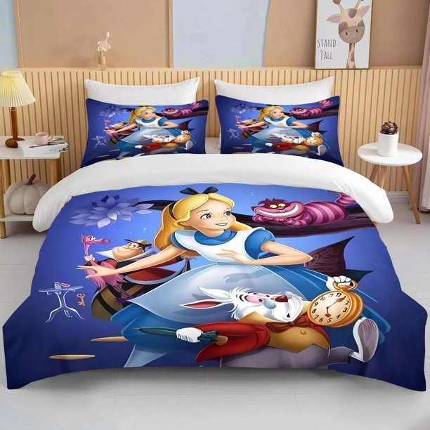 Alice in Wonderland Cover Sets,Anime Duvet Bed Linen set,3d Bedding Set, 3-Piece1 Bed Cover,King Size Bed Sheets