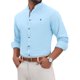 thumbnail image 1 of INSPIRE CHIC Estilo Camisa de Negocios de Lino de Color Sólido con Cuello Mao y Mangas Largas para Hombre L Azul Claro, 1 of 6