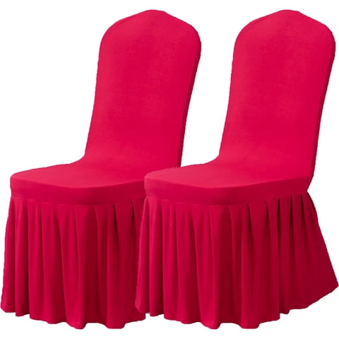 Xusx111 - Cubiertas De Silla Del Comedor Conjunto De 2, Tirantes Estirables Con Falda Cubierta Protectora Del Asiento De La Silla De Spandex Super Fit Para El Comedor, El Hotel, La Ceremonia (Rojo)