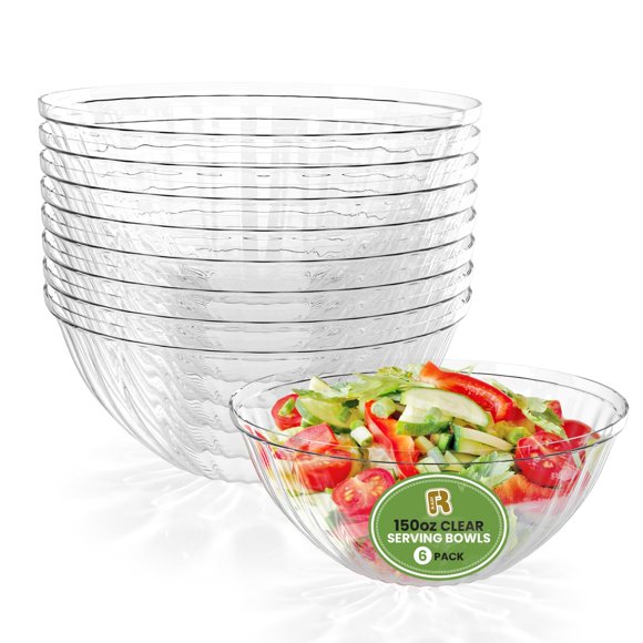 Cuenco para servir R-kay extra grande de plástico transparente, 4,4 l/150 oz, 6 unidades