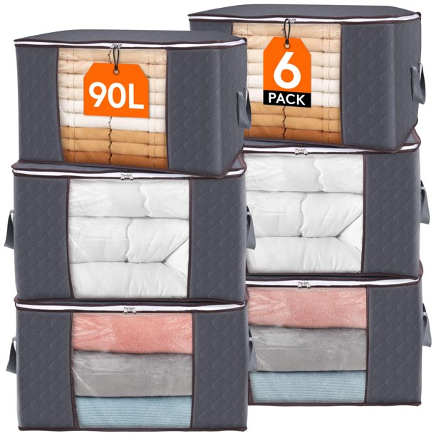 Bolsas de almacenamiento Lifewit, 90 L, grandes, paquete de 6 organizadores de armario, color gris