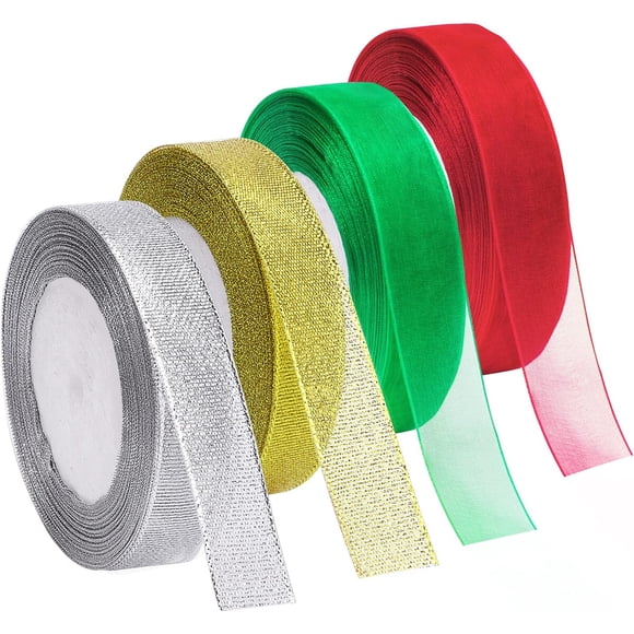 Cinta Organza Livder 4 Rollos 114 cm Glitter Navidad