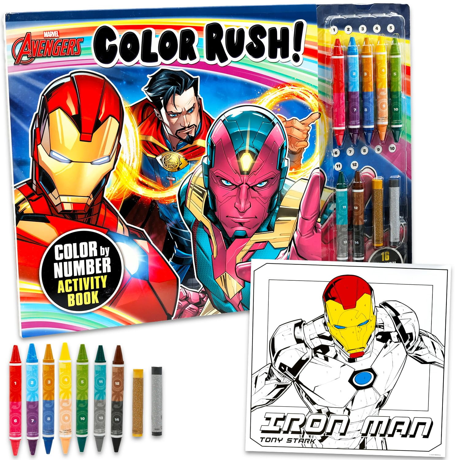 Set De Actividades Marvel Avengers Colorea Por Números Con Crayones
