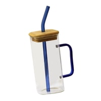 Magideal - Vasos Transparentes De Borosilicato Espesado Para Beber, Regalos De Cumpleaños Con Pajita, Taza De Café De 400 Ml Fácil De Limpiar Con Tapa, Vaso De Vidrio Para Té, Leche Y Jugo. Azul