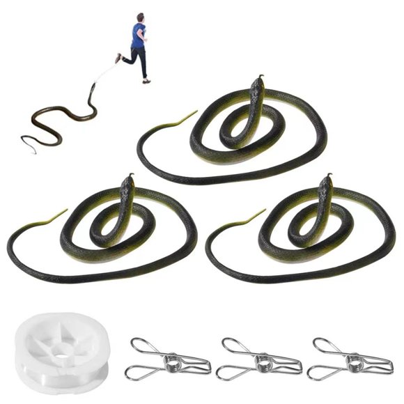 Set de serpientes de goma para bromas ANABIUP, 3 piezas con cuerda y clip