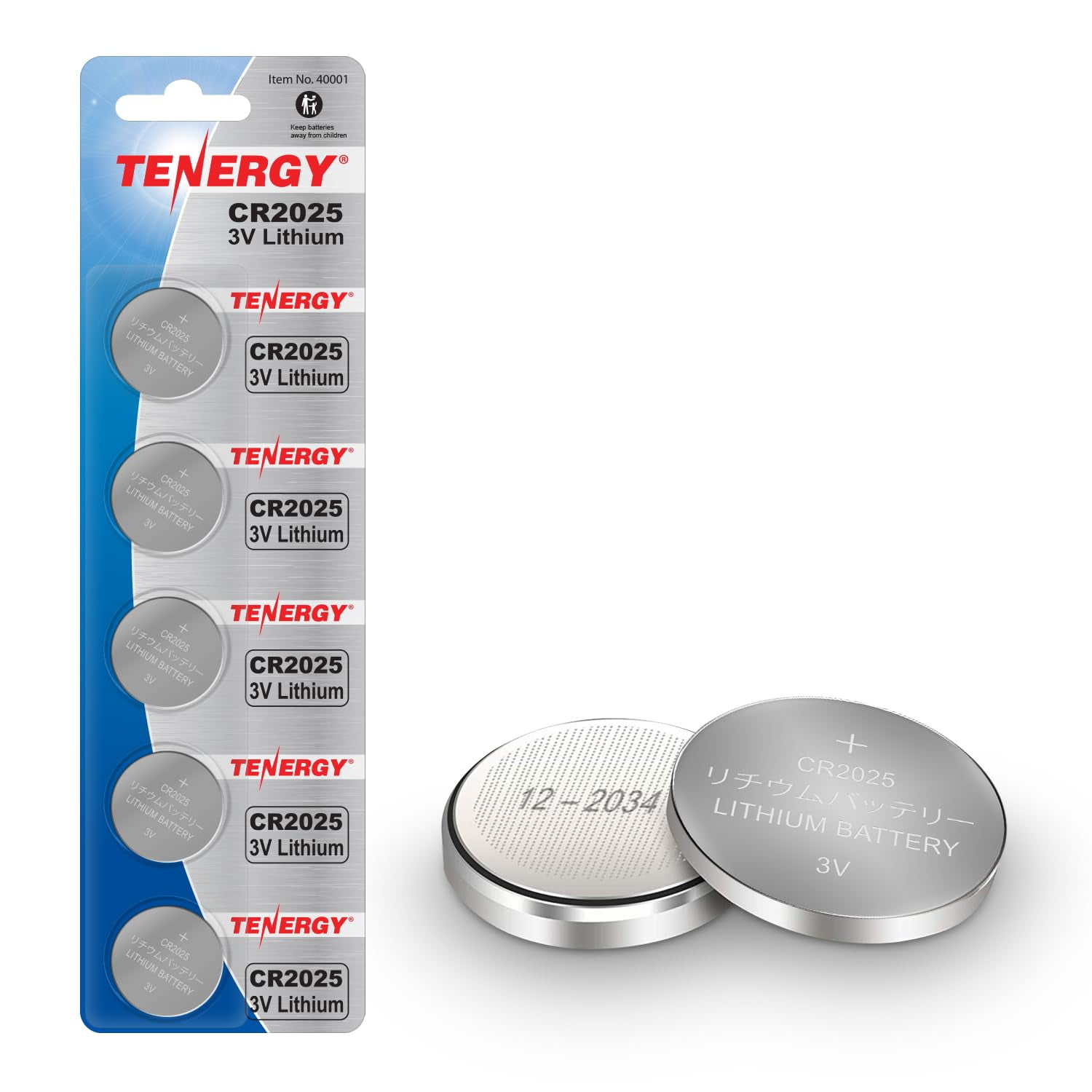 Pila Tenergy Cr2025 De Litio 3v, Botón, Paquete De 5