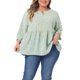 thumbnail image 1 of Agnes Orinda Blusas Florales de Mujer Tallas Grandes con Volantes Peplum y Abertura en la Espalda, Mangas 3/4, Talla 1X Verde Claro, 1 of 8