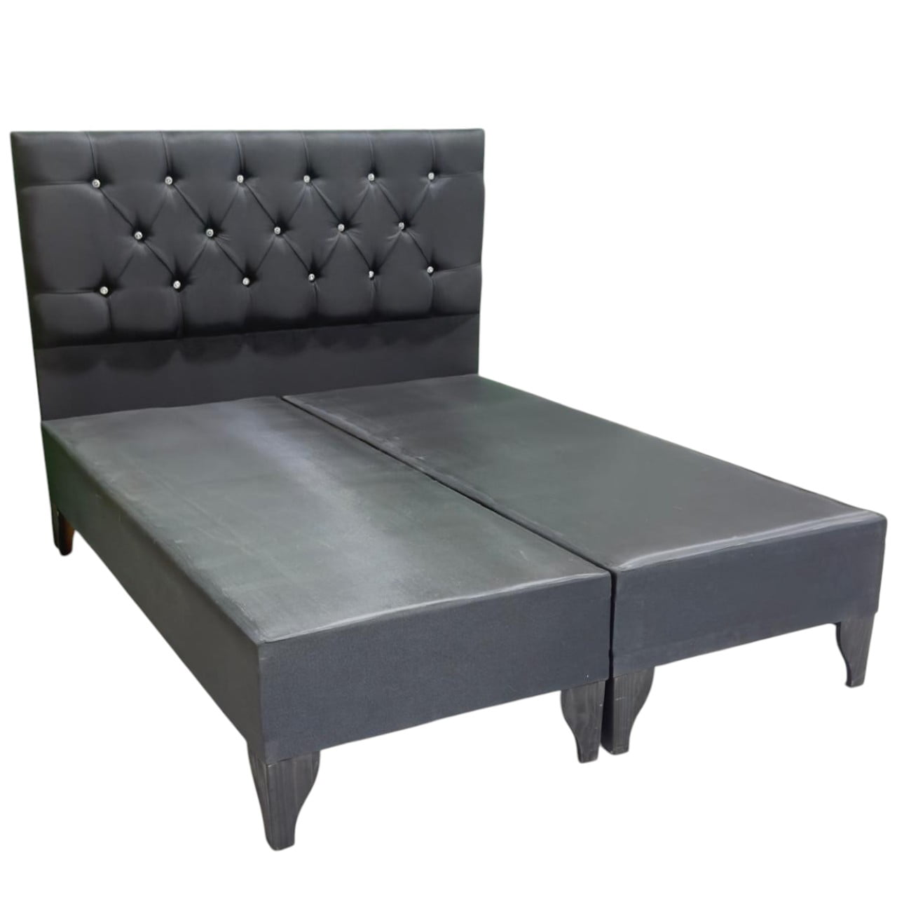 Muebles Syl - Base Y Respaldo De Cama Dos Plazas Diseño Capitoné Con Perlas