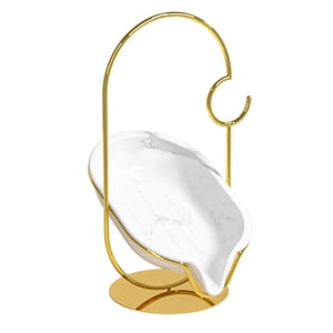 Magideal - Jabonera Autodrenante Estante De Exhibición De Cerámica Creativo Contenedor Independiente Jabón Antideslizante Para Encimera Gadgets , Blanco Blanco Y Dorado