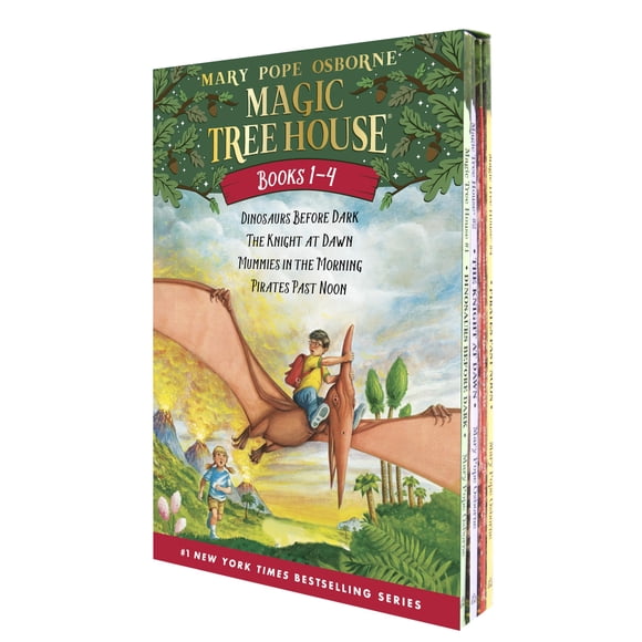 Set de libros Penguin Magic Tree House 1-4: Dinosaurios, caballeros, momias y piratas