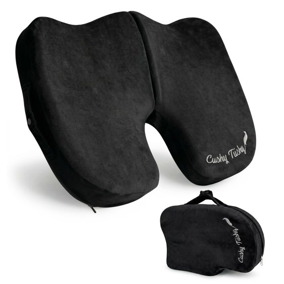 Cojín para asiento Cushy Tushy Slim plegable de espuma viscoelástica negra