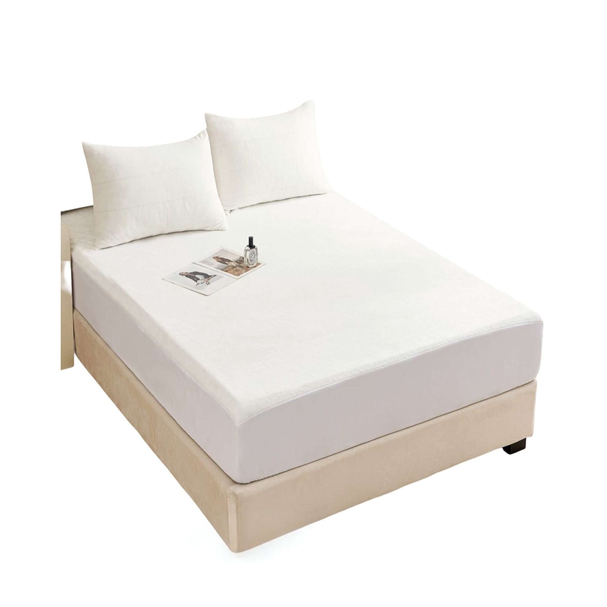 Teng Fei - Cubre Colchon Protector Impermeable Plush - Blanco - King Plazas