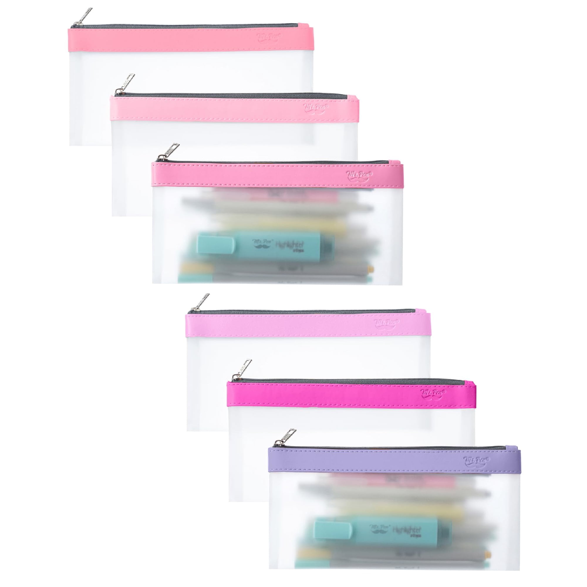 Estuche Para Lápices Mr. Pen Clear, Paquete De 6 Tonos Rosas