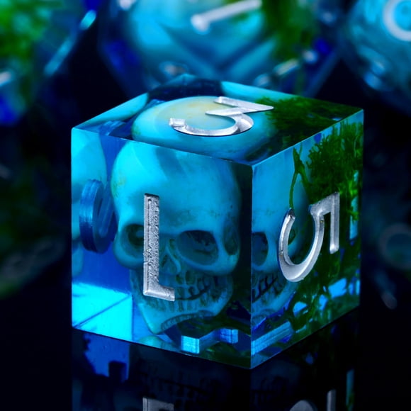 Set de Dados Froggod Blue Moss Skull 7 Piezas con Caja