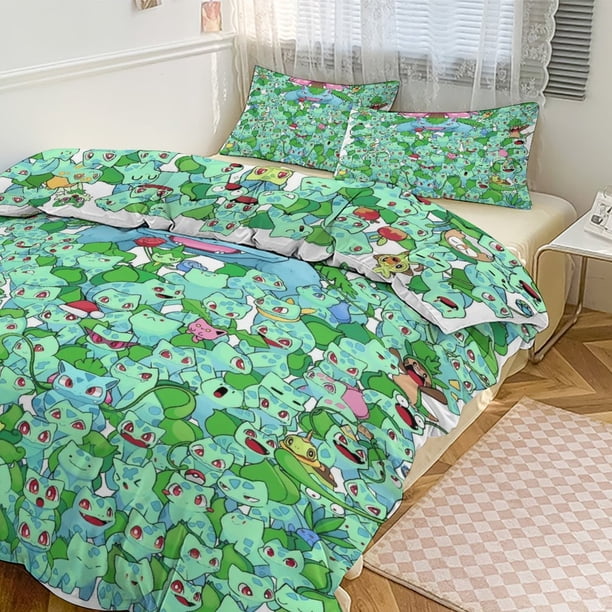 Bulb_asaur Print Bedding Set Pattern Duvet Cove Set 3 Pieces 1 Quilt Cover And 2 Pillowcases for Women Men Teens