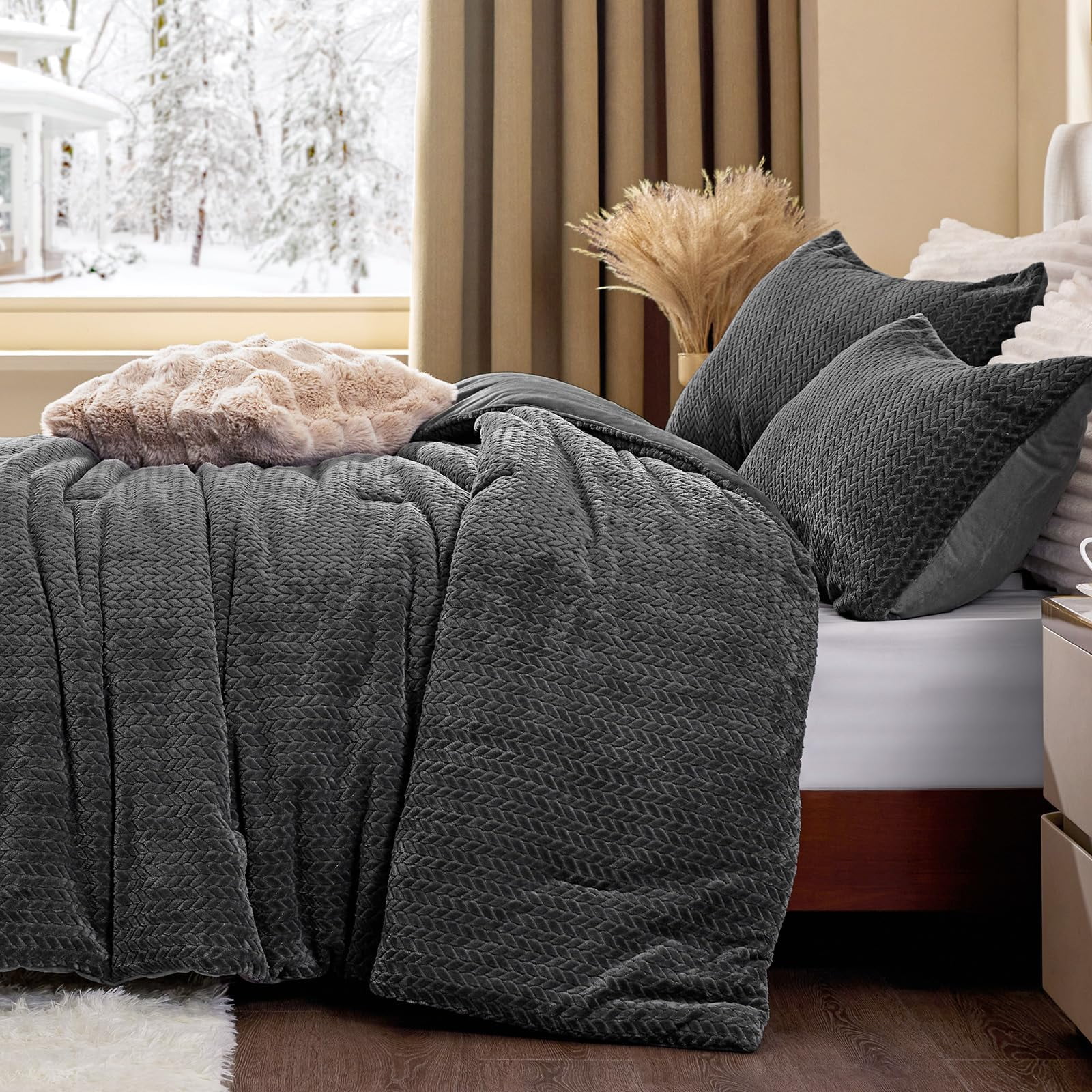 Juego De Edredón Chixpace Fluffy Queen Con 2 Fundas De Almohada, Color Gris