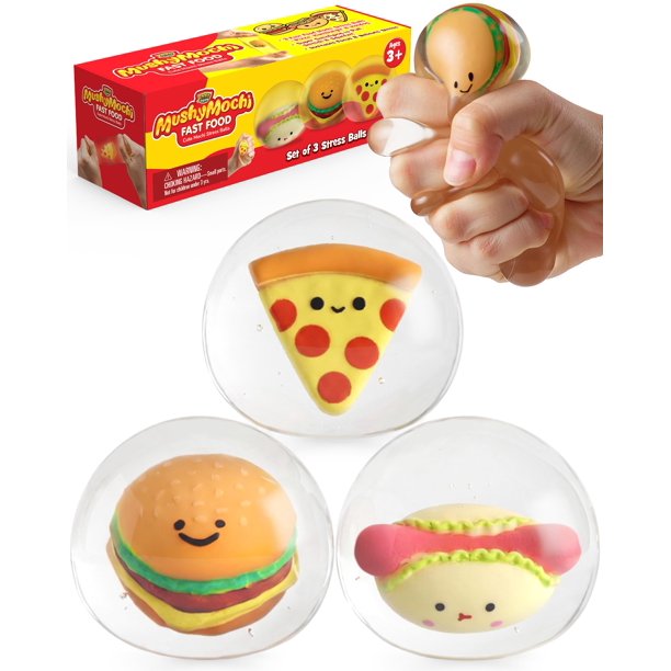 YoYa Toys - Set de 3 Juguetes Antiestrés Transparentes con Forma de Hamburguesa, Pizza y Perro Caliente