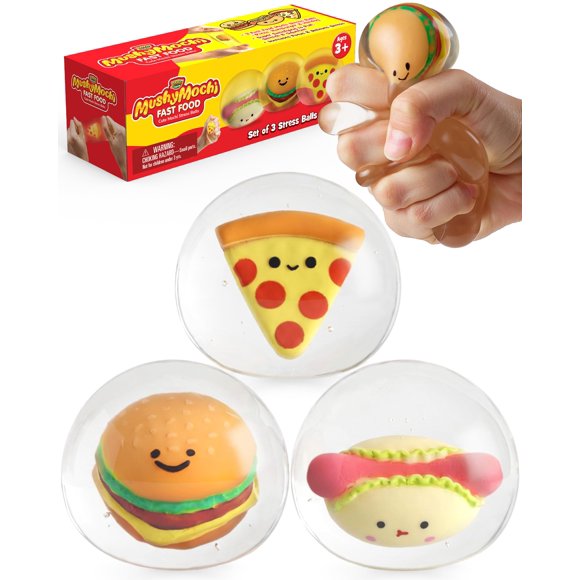 YoYa Toys - Set de 3 Juguetes Antiestrés Transparentes con Forma de Hamburguesa, Pizza y Perro Caliente