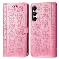 Funda Cartera Foxdock Para Samsung Galaxy A35 5G , Flip Pu Con Relieve De Gatos Y Perros, Tarjetero Y Soporte