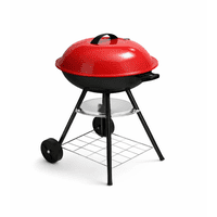 Lore - Parrilla / Parrillera A Carbón Portátil | Móvil Redonda Con Ruedas | Roja