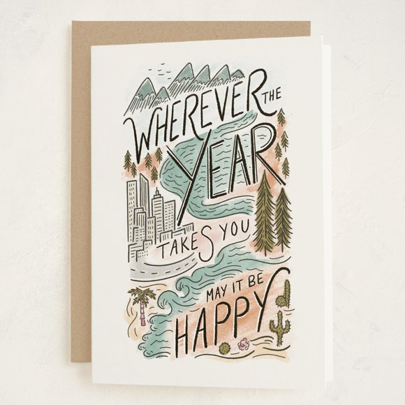 Minted | Tarjeta de Felicitación de Cumpleaños, 5x7 con Sobre | Donde el Año Te Lleve
