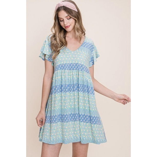 Lindo y Coqueto Mini Vestido Babydoll con Estampado Floral M