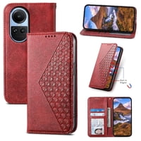 Funda Flip Foxdock Para Oppo Reno 10 5G , Estilo Billetera Con Diseño Rombo, Correa De Mano Y Soporte, Uso Diario