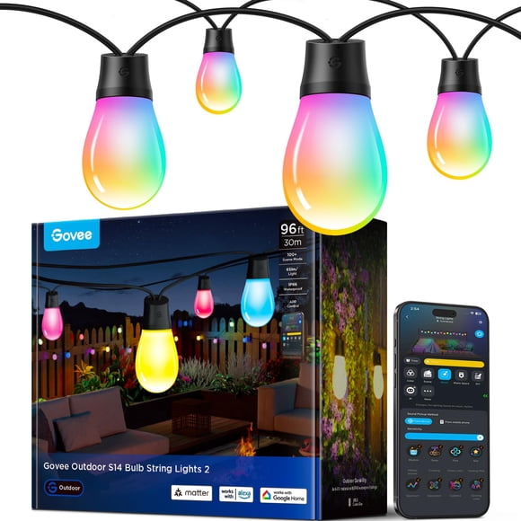 Guirnalda de luces para exteriores Govee S14, 30 LED RGBIC, 96 pies