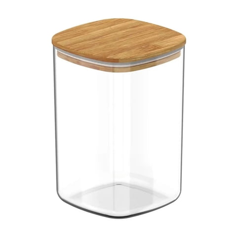 Disparo - Frasco Tarro Hermetico Cuadrado 400Ml Vidrio 12Cm Tapa Bambú