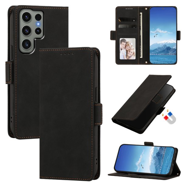 Funda Billetera Delgada para Samsung Galaxy S25 Edge con Ranuras y Soporte Negro