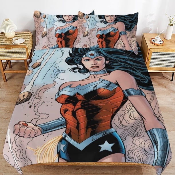 Wonder Woman Bedding Sets Ultra Soft Skin-Friendly Duvet Cover 3 Piece, Cute Comforter Cover Bed Set for Boys Girls Kids